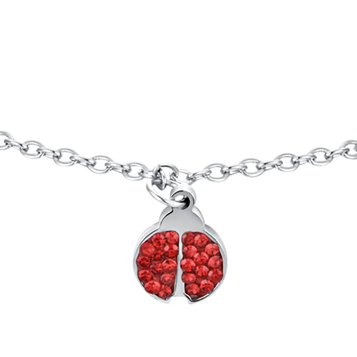 GIRL'S STEEL BRACELET WITH LADYBUG AND RED CRYSTALS