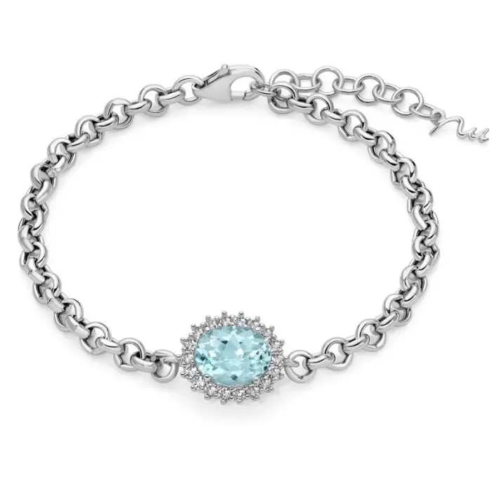 Bracciale con Gemma del Cielo ovale medio e topazi bianchi in argento