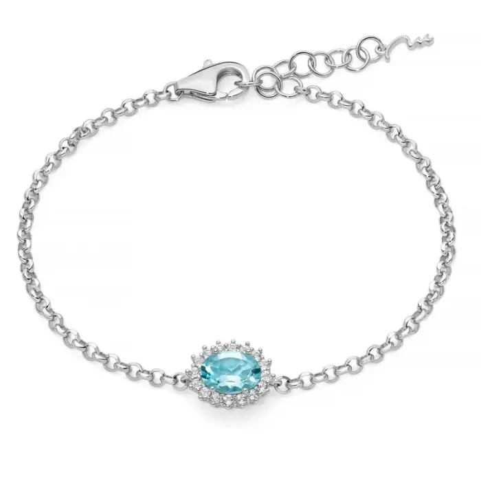 Bracciale con Gemma del Cielo ovale piccolo e topazi bianchi in argento