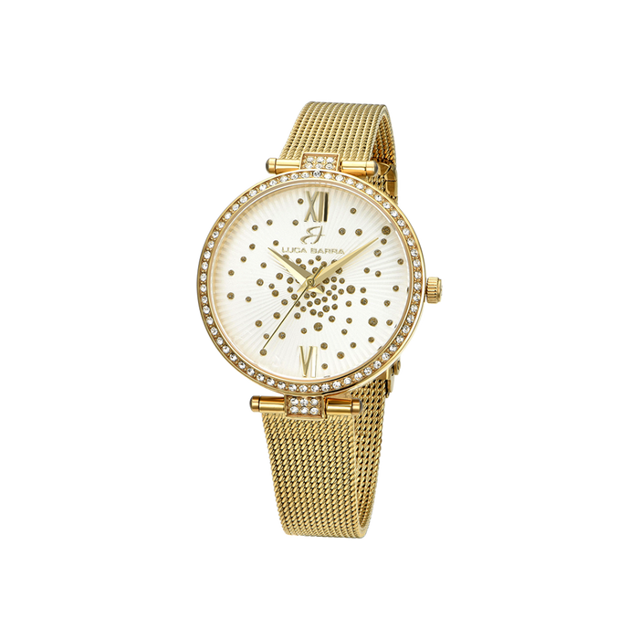 OROLOGIO DONNA IN ACCIAIO IP GOLD QUADRANTE BIANCO GHIERA CON CRISTALLI BIANCHI