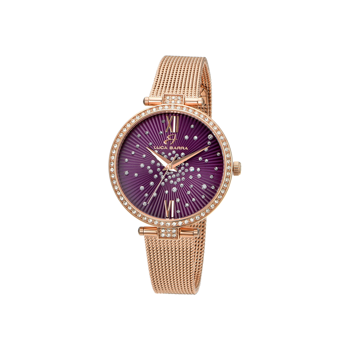 WOMEN'S WATCH IN ROSE IP STEEL PURPLE DIAL BEZEL WITH WHITE CRYSTALS