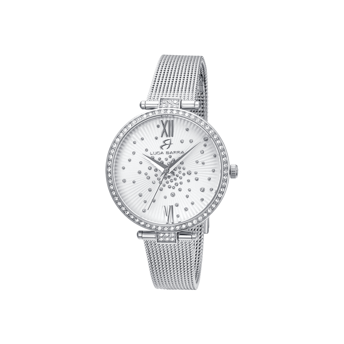 WOMEN'S STEEL WATCH WITH WHITE DIAL BEZEL WITH WHITE CRYSTALS