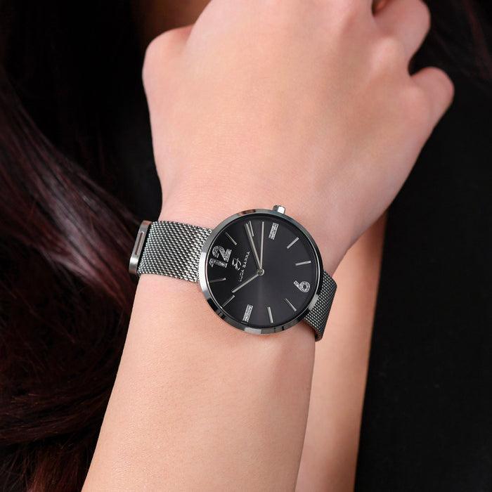 WOMEN'S STEEL WATCH WITH MILANO MESH AND BLACK DIAL