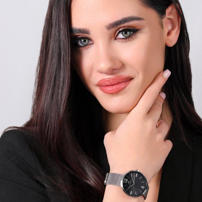 WOMEN'S STEEL WATCH WITH MILANO MESH AND BLACK DIAL