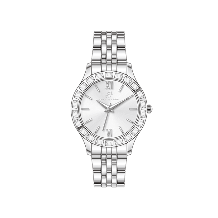WOMEN'S STEEL WATCH WITH WHITE CRYSTALS BEZEL