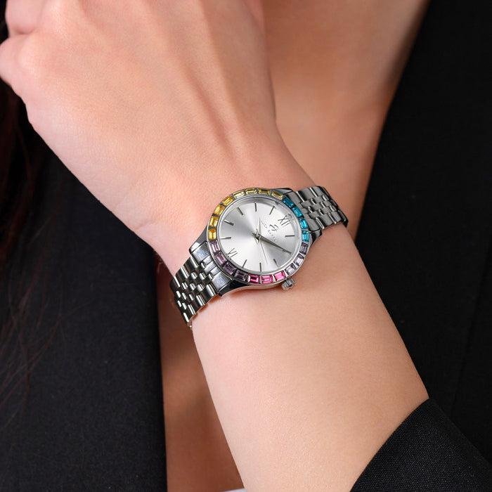 WOMEN'S STEEL WATCH WITH MULTICOLOR CRYSTAL BEZEL