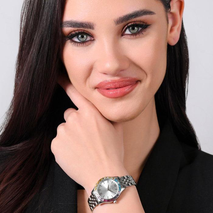 WOMEN'S STEEL WATCH WITH MULTICOLOR CRYSTAL BEZEL