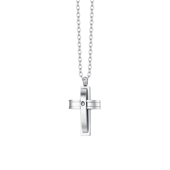 MEN'S NECKLACE IN STEEL CROSS AND ZIRCON