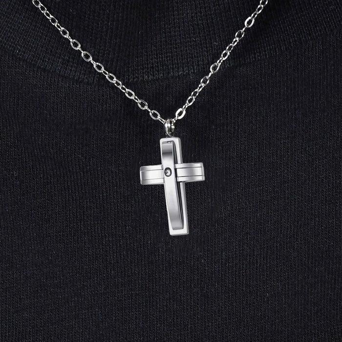 MEN'S NECKLACE IN STEEL CROSS AND ZIRCON
