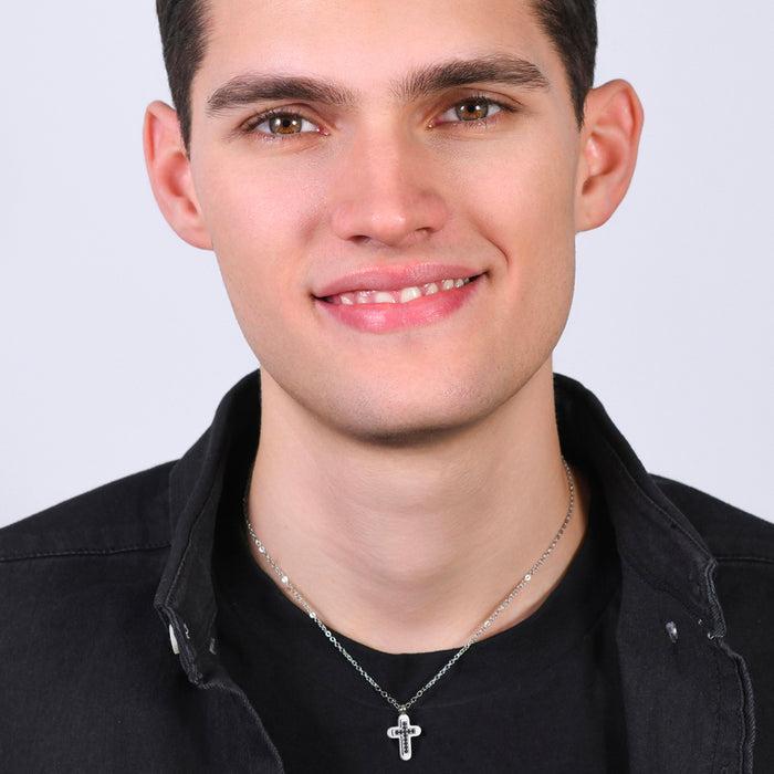 MEN'S NECKLACE IN STEEL WITH CROSS AND BLACK ZIRCONIA