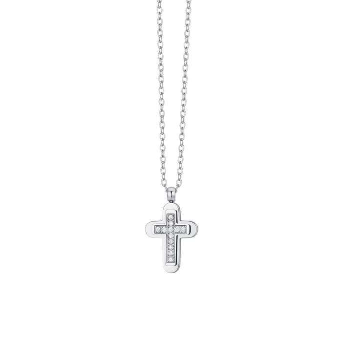 MEN'S NECKLACE IN STEEL WITH CROSS AND WHITE ZIRCONIA