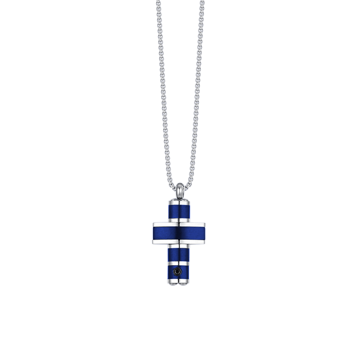MEN'S NECKLACE IN STEEL CROSS IP BLUE