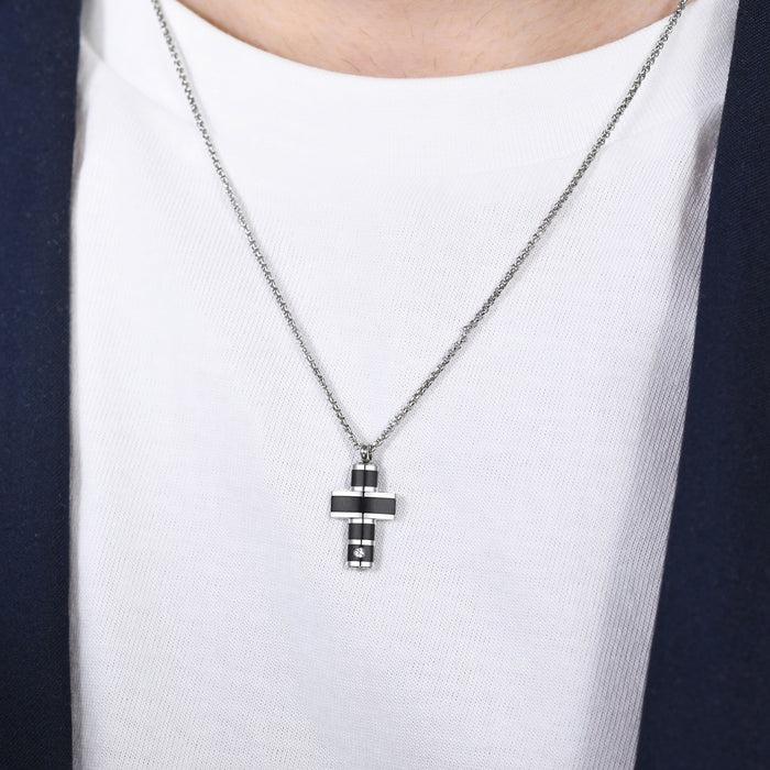MEN'S NECKLACE IN STEEL BLACK IP CROSS
