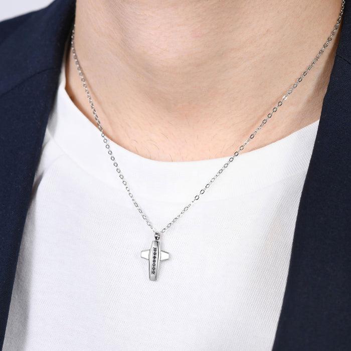 MEN'S NECKLACE IN STEEL WITH CROSS AND BLACK ZIRCONIA