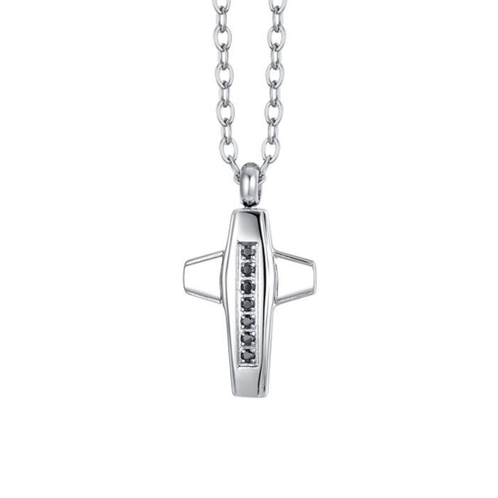 MEN'S NECKLACE IN STEEL WITH CROSS AND BLACK ZIRCONIA