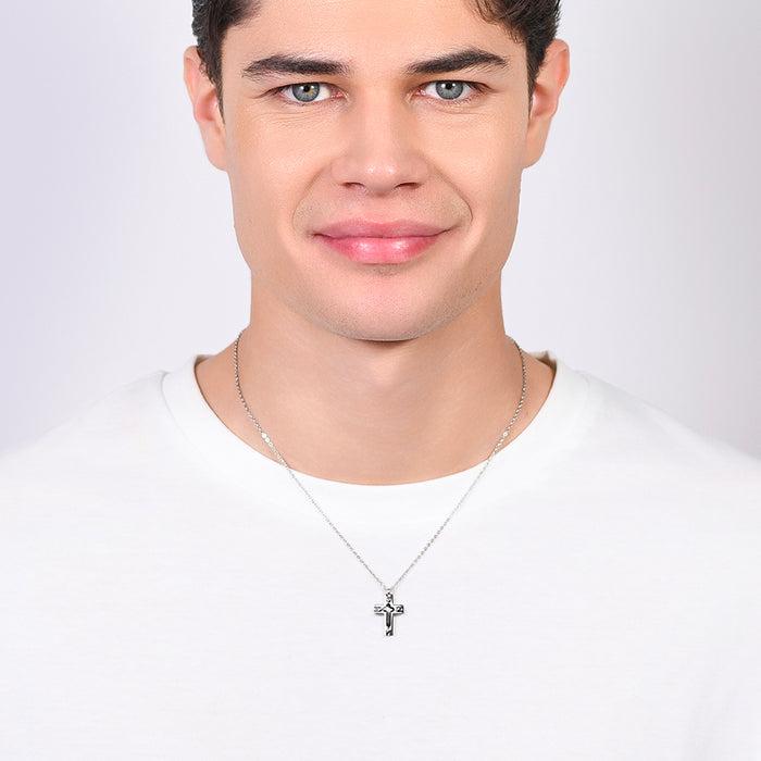 COLLIER HOMME EN ACIER CROIX ET IP NOIR