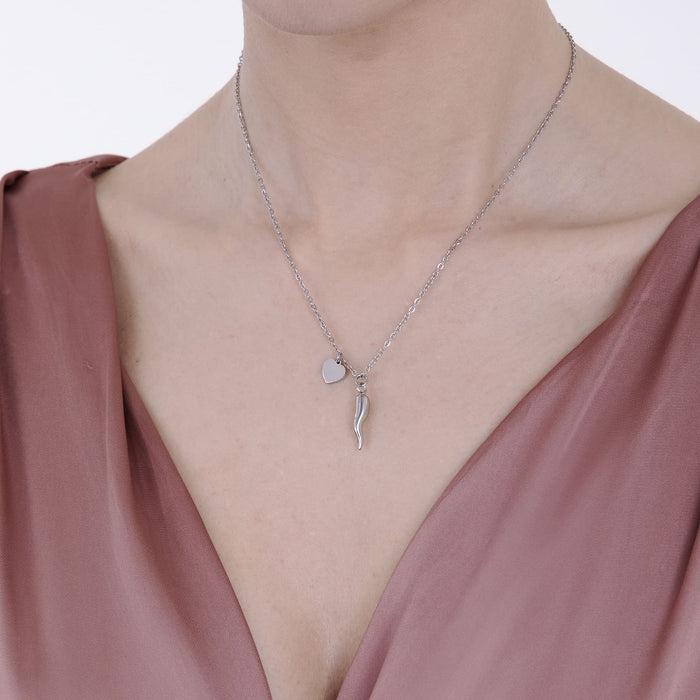 COLLIER FEMME EN ACIER AVEC COEUR ET CORNE