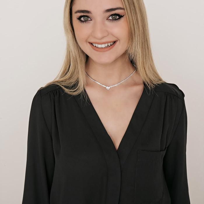 COLLIER FEMME EN ACIER AVEC CRISTAUX BLANCS ET CŒUR EN CRISTAL