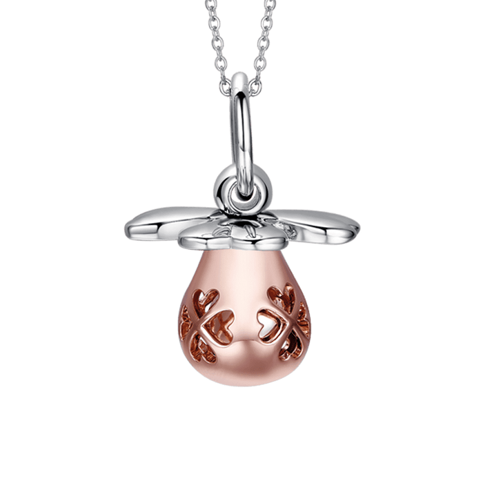 COLLIER APPELANT D'ANGE EN ACIER AVEC TÉTINE EN MÉTAL IP ROSE