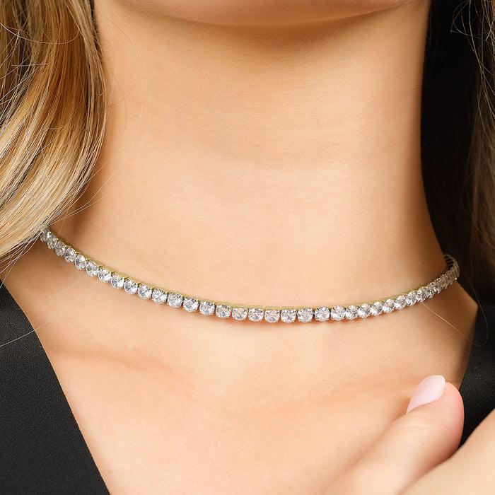 WOMEN'S TENNIS NECKLACE IN STEEL WITH 4MM WHITE CRYSTALS