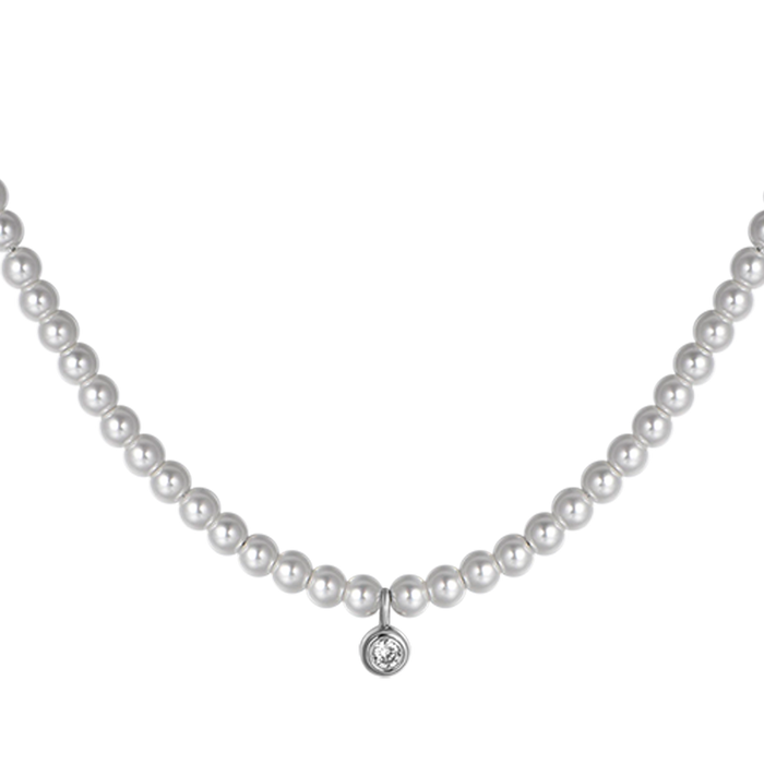 COLLIER FEMME EN ACIER AVEC PERLES DE CRISTAL BLANC