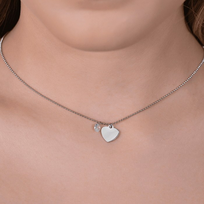 COLLIER FEMME EN ACIER AVEC COEUR ET ZIRCON BLANC