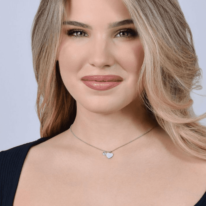 WOMEN'S STEEL NECKLACE WITH HEART AND WHITE ZIRCON