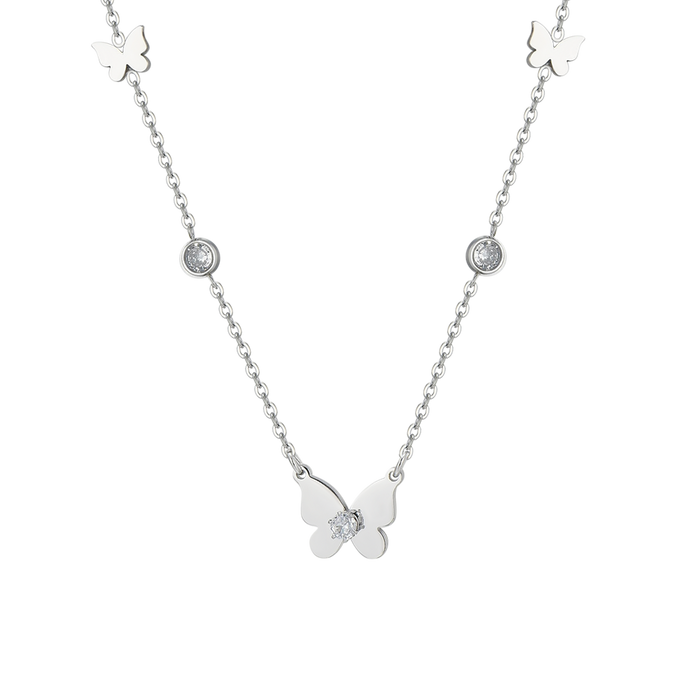 WOMEN'S STEEL NECKLACE WITH BUTTERFLIES AND ZIRCONIA