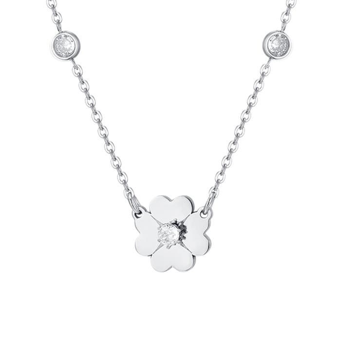 COLLANA DONNA IN ACCIAIO QUADRIFOGLI E ZIRCONI
