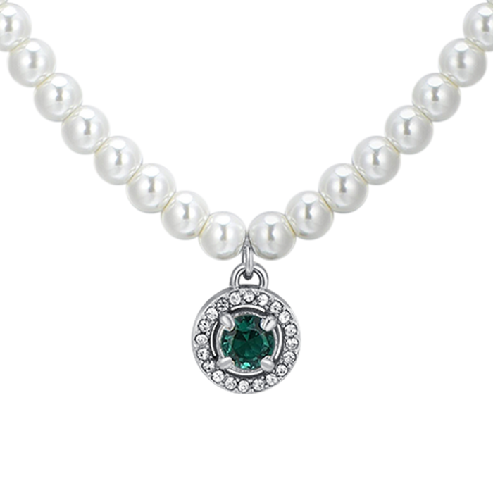 WOMEN'S NECKLACE IN STEEL, PEARLS AND GREEN ZIRCON