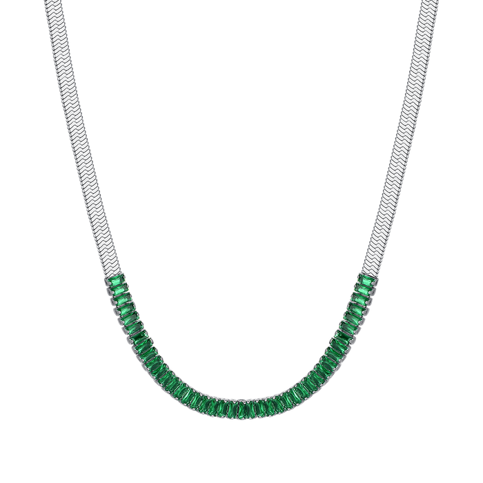 COLLANA DONNA IN ACCIAIO ZIRCONI VERDI