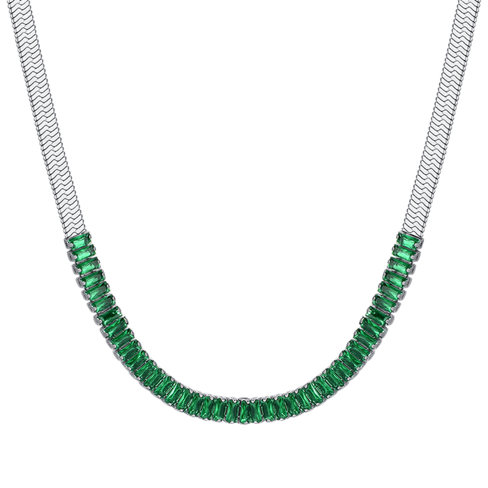 COLLANA DONNA IN ACCIAIO ZIRCONI VERDI