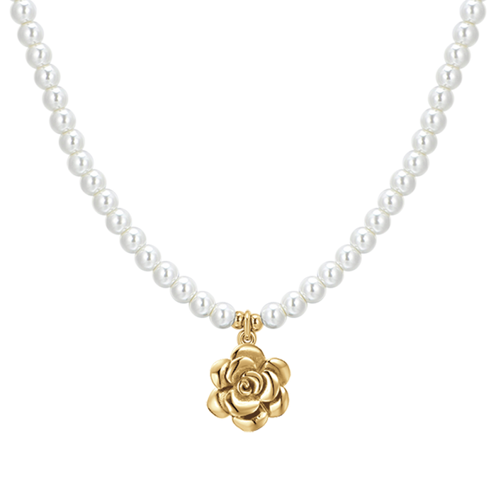 COLLANA DONNA IN ACCIAIO IP GOLD PERLE E ROSA