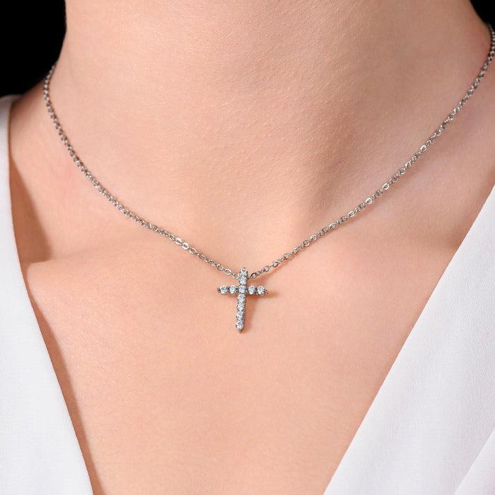 WOMEN'S NECKLACE IN STEEL WITH WHITE ZIRCON CROSS