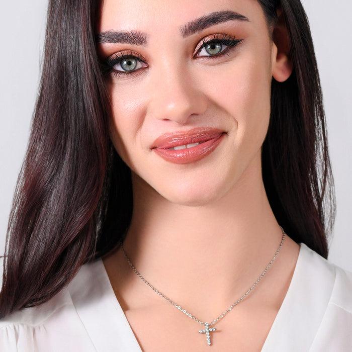 WOMEN'S NECKLACE IN STEEL WITH WHITE ZIRCON CROSS