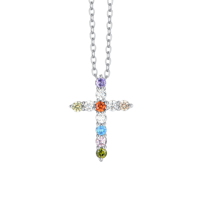 WOMEN'S NECKLACE IN STEEL WITH MULTICOLOR ZIRCON CROSS