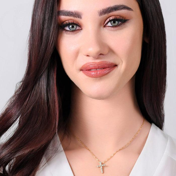 WOMEN'S NECKLACE IN IP GOLD STEEL WITH WHITE ZIRCON CROSS