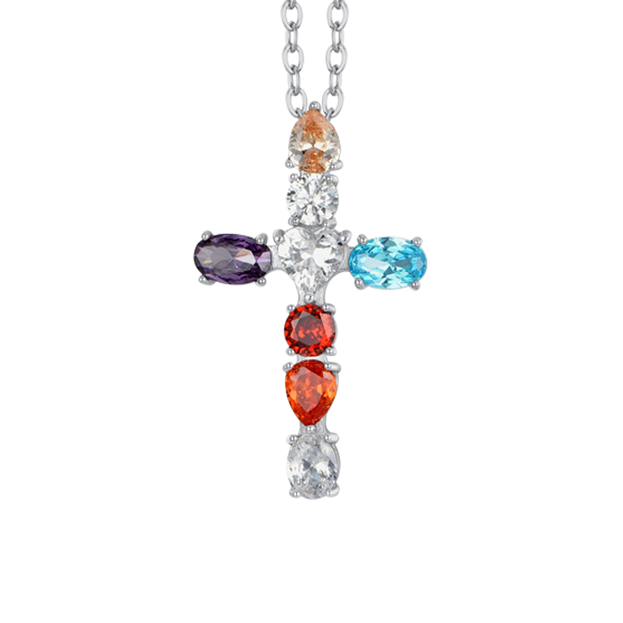COLLANA DONNA IN ACCIAIO CROCE ZIRCONI MUTICOLOR