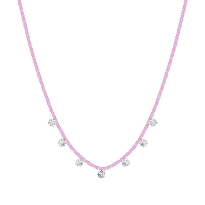 COLLIER FEMME EN ACIER AVEC CRISTAUX ROSES ET ZIRCONES BLANCHES