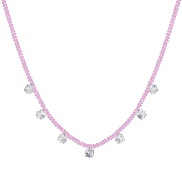 COLLIER FEMME EN ACIER AVEC CRISTAUX ROSES ET ZIRCONES BLANCHES