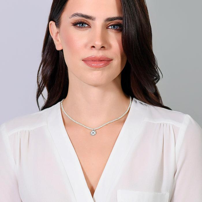 COLLANA DONNA IN ACCIAIO PERLE E QUADRIFOGLIO