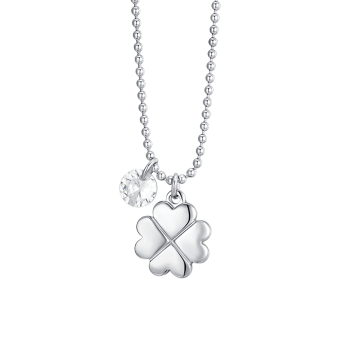 COLLIER FEMME EN ACIER AVEC TRÈFLE À QUATRE FEUILLES ET ZIRCON