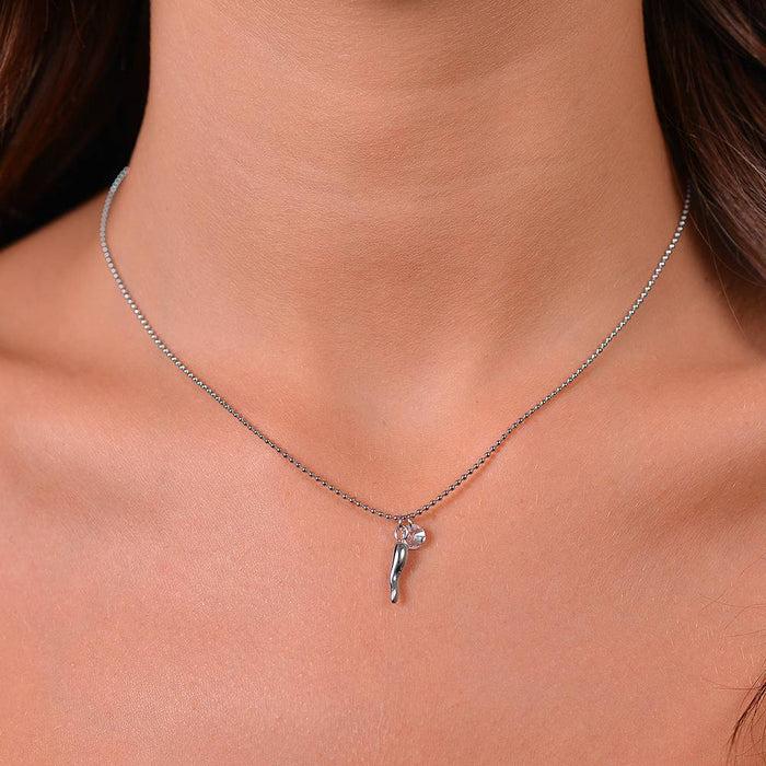 COLLIER FEMME EN ACIER, CORNE ET ZIRCON