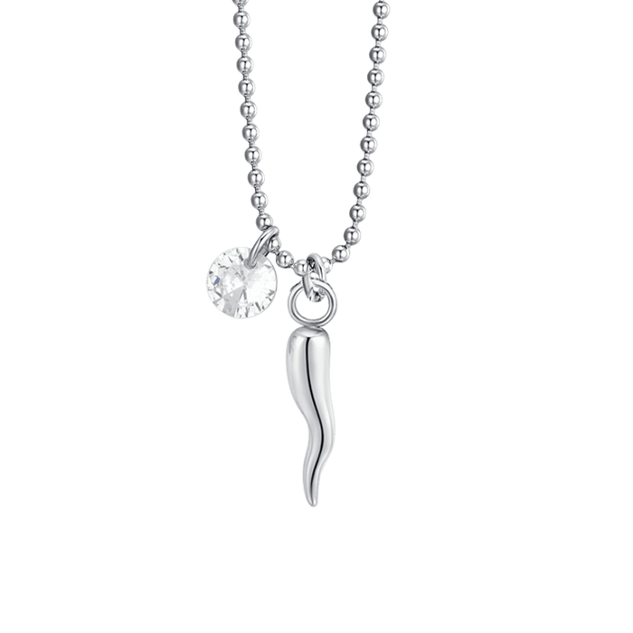 COLLIER FEMME EN ACIER, CORNE ET ZIRCON