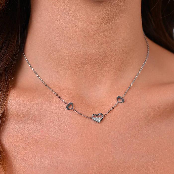 COLLIER FEMME EN ACIER AVEC COEURS ET ZIRCONE