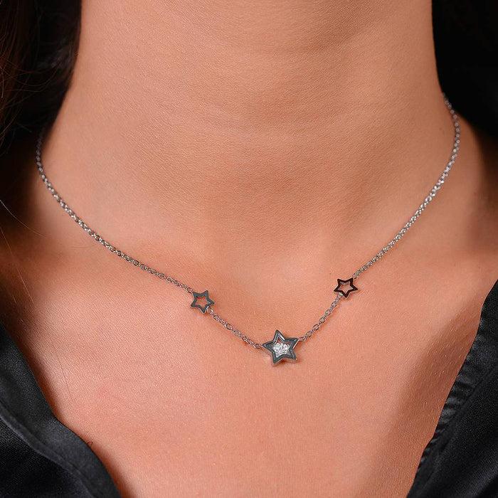 COLLIER FEMME EN ACIER ÉTOILES ET ZIRCONE