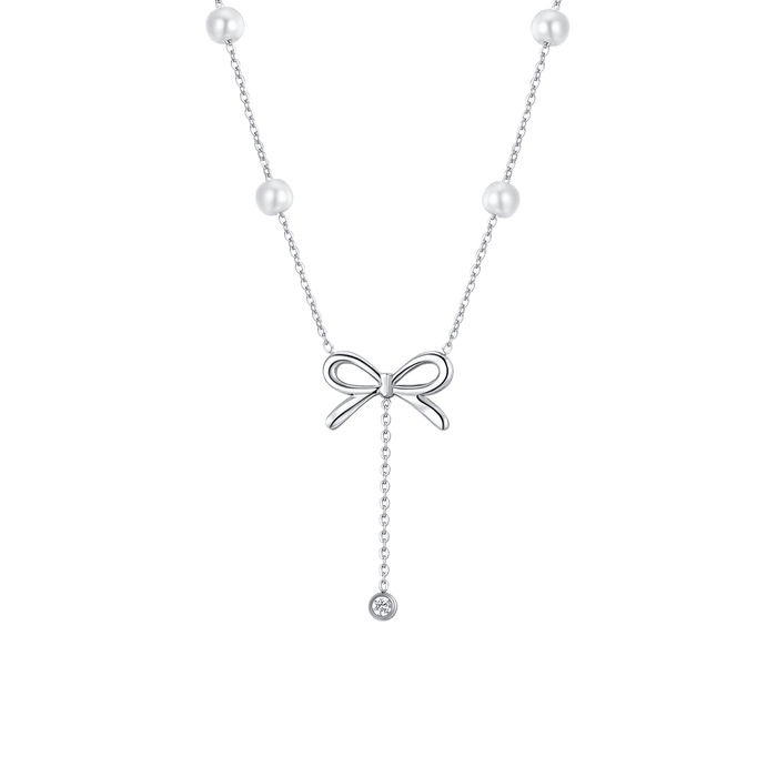 COLLANA DONNA IN ACCIAIO FIOCCO E CRISTALLO