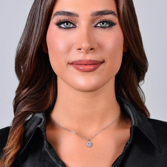 COLLIER FEMME EN ACIER AVEC CRISTAUX ET ZIRCON ROSE