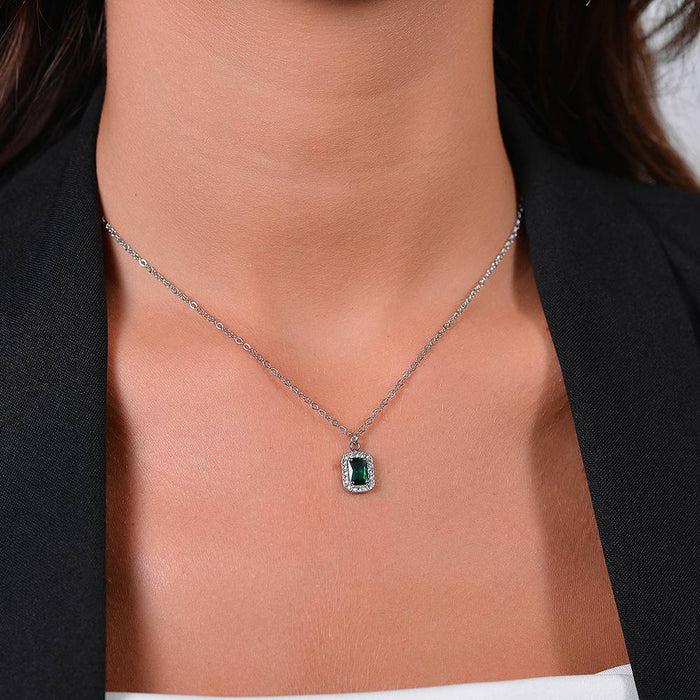 COLLIER FEMME EN ACIER AVEC CRISTAUX ET ZIRCON VERT