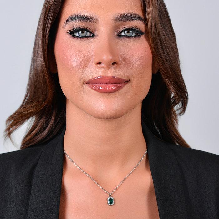 COLLIER FEMME EN ACIER AVEC CRISTAUX ET ZIRCON VERT
